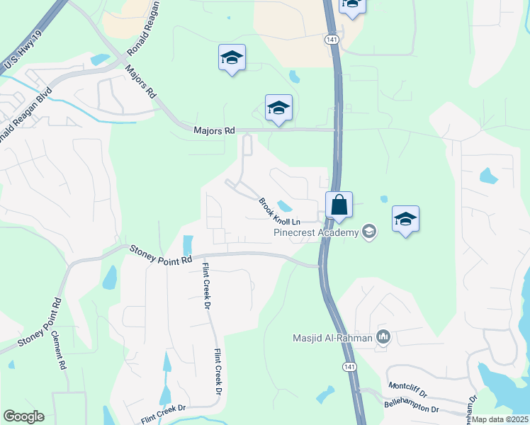 map of restaurants, bars, coffee shops, grocery stores, and more near 1340 Oak Meadows Lane in Cumming