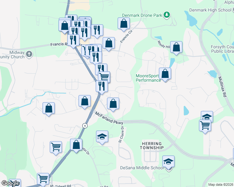 map of restaurants, bars, coffee shops, grocery stores, and more near 6110 Elmshorn Way in Alpharetta
