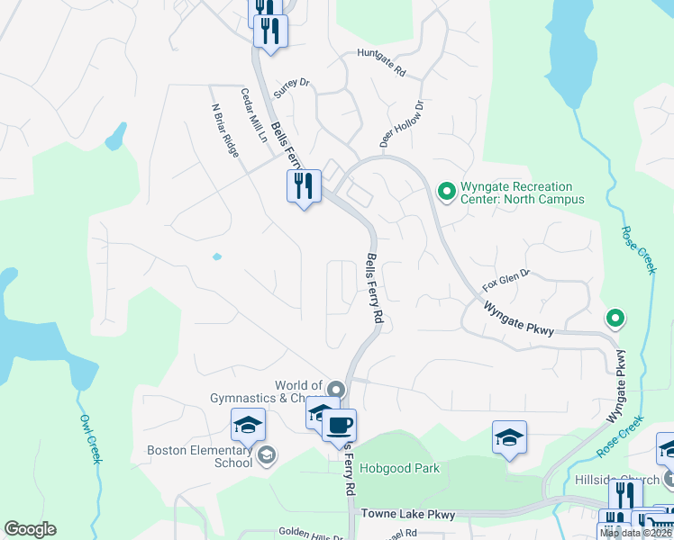 map of restaurants, bars, coffee shops, grocery stores, and more near 429 Belmont Way in Woodstock