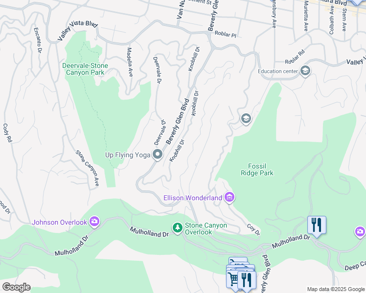 map of restaurants, bars, coffee shops, grocery stores, and more near 3700 Knobhill Drive in Los Angeles