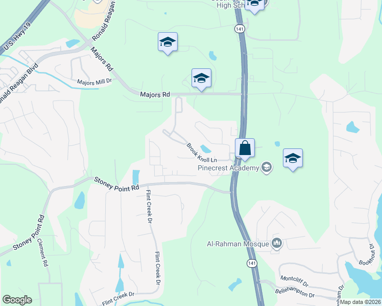 map of restaurants, bars, coffee shops, grocery stores, and more near 1340 Oak Meadows Lane in Cumming