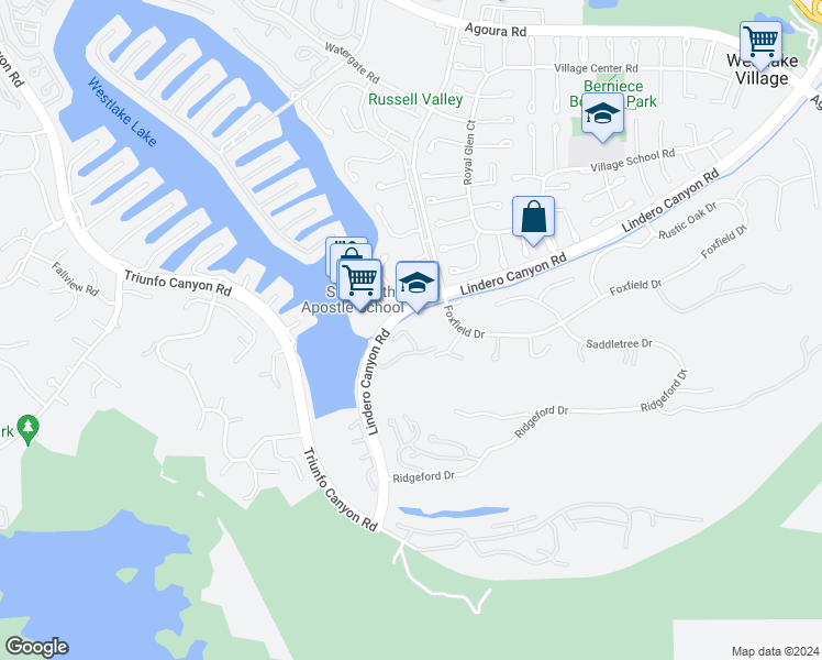 map of restaurants, bars, coffee shops, grocery stores, and more near 3728 Summershore Lane in Westlake Village