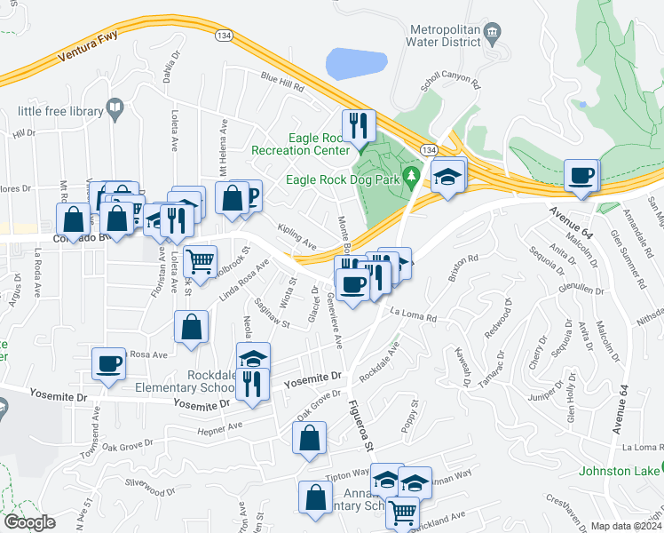 map of restaurants, bars, coffee shops, grocery stores, and more near 1122 Kipling Avenue in Los Angeles