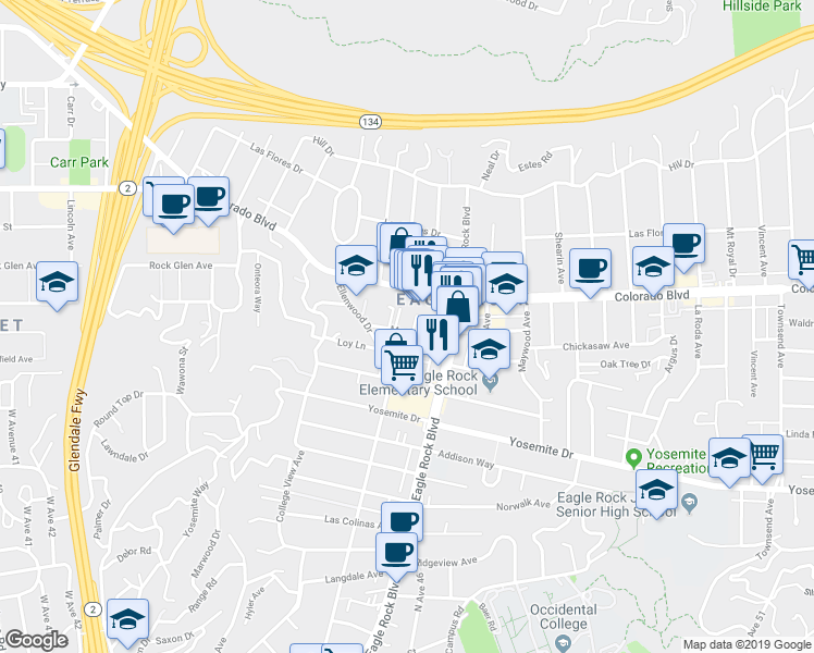 map of restaurants, bars, coffee shops, grocery stores, and more near 2247 Merton Avenue in Los Angeles