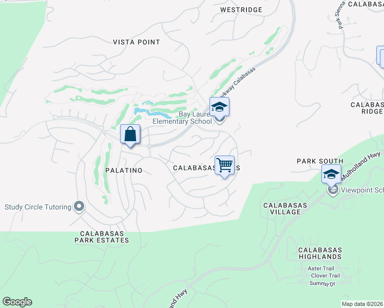 map of restaurants, bars, coffee shops, grocery stores, and more near 24711 Vía Madera in Calabasas