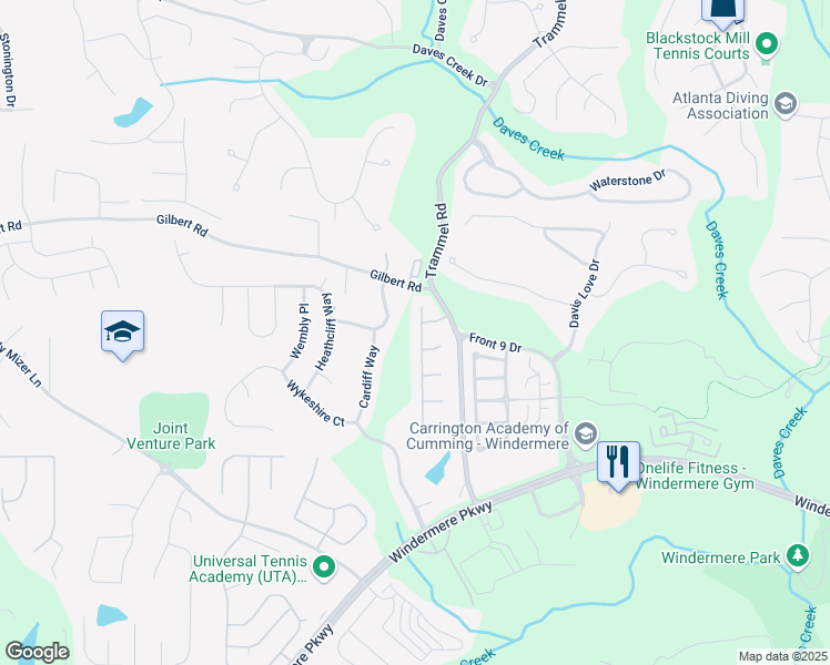 map of restaurants, bars, coffee shops, grocery stores, and more near 3020 Crooked Stick Drive in Cumming