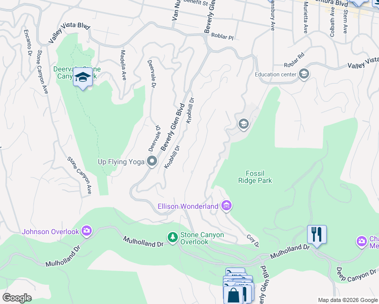 map of restaurants, bars, coffee shops, grocery stores, and more near 3708 Oakfield Drive in Los Angeles