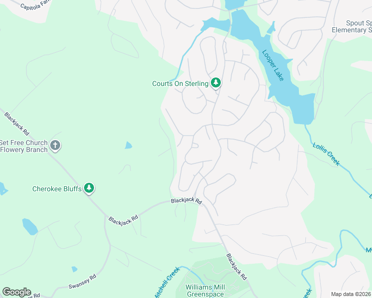 map of restaurants, bars, coffee shops, grocery stores, and more near 7722 Copper Kettle Way in Flowery Branch