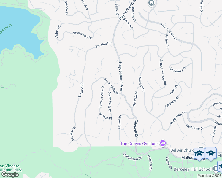 map of restaurants, bars, coffee shops, grocery stores, and more near 3718 Green Vista Drive in Los Angeles