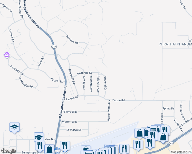 map of restaurants, bars, coffee shops, grocery stores, and more near 6323 Murietta Avenue in Yucca Valley