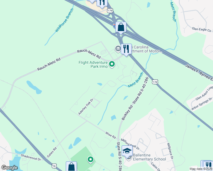map of restaurants, bars, coffee shops, grocery stores, and more near 101 Pennbrook Lane in Irmo