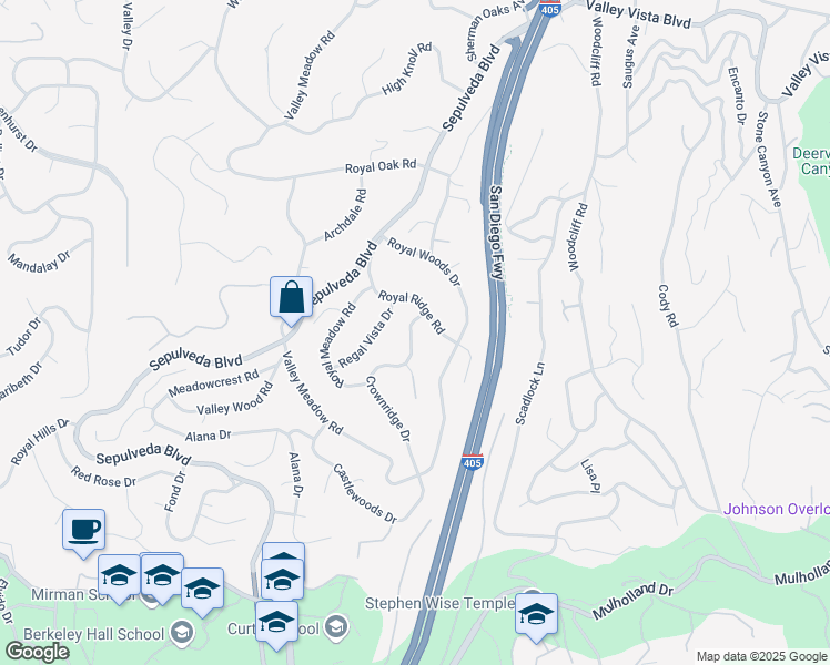 map of restaurants, bars, coffee shops, grocery stores, and more near 3730 Crownridge Drive in Los Angeles