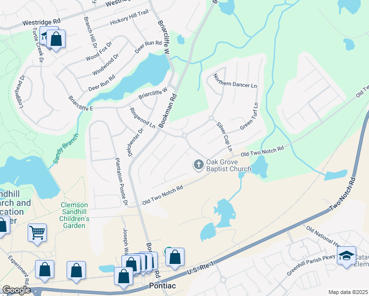 map of restaurants, bars, coffee shops, grocery stores, and more near 106 Cattle Baron Lane in Elgin