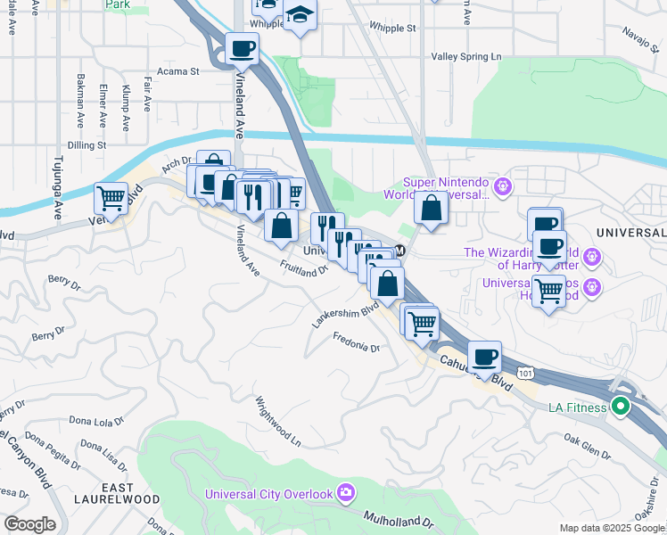 map of restaurants, bars, coffee shops, grocery stores, and more near in Los Angeles