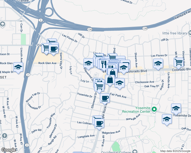 map of restaurants, bars, coffee shops, grocery stores, and more near 2303 Merton Avenue in Los Angeles
