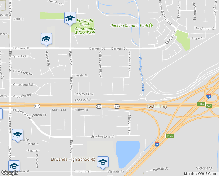 map of restaurants, bars, coffee shops, grocery stores, and more near 6336 Sloane Court in Rancho Cucamonga