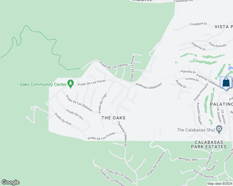 map of restaurants, bars, coffee shops, grocery stores, and more near 3965 Prado De La Mariposa in Calabasas