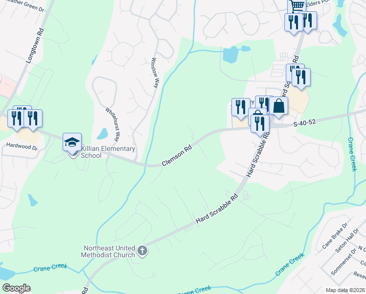 map of restaurants, bars, coffee shops, grocery stores, and more near 2300 S-40-52 in Columbia