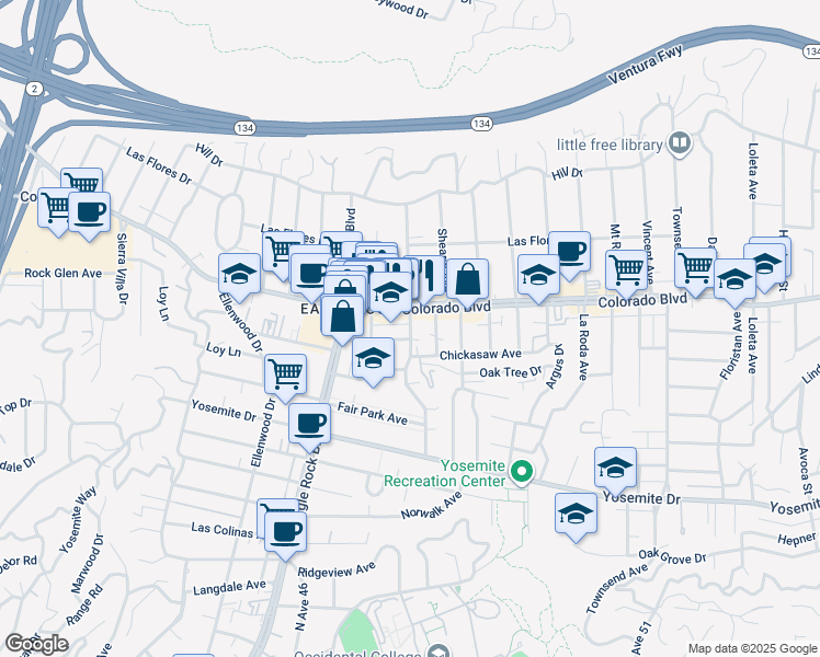 map of restaurants, bars, coffee shops, grocery stores, and more near Maywood Avenue in Los Angeles