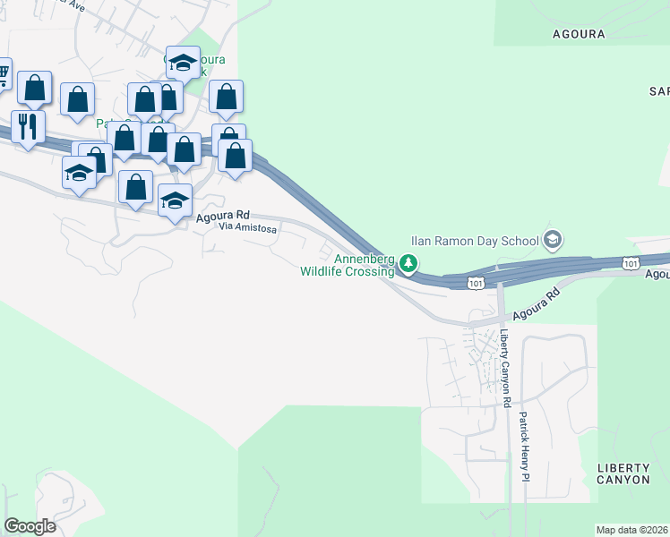 map of restaurants, bars, coffee shops, grocery stores, and more near 4953 Hydepark Drive in Agoura Hills