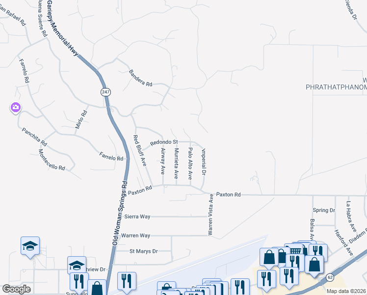 map of restaurants, bars, coffee shops, grocery stores, and more near 6328 Palo Alto Avenue in Yucca Valley