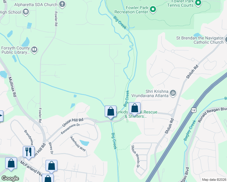 map of restaurants, bars, coffee shops, grocery stores, and more near 610 Montgomery Avenue in Alpharetta