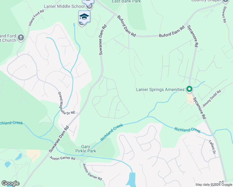 map of restaurants, bars, coffee shops, grocery stores, and more near 6161 Pierless Avenue Northeast in Sugar Hill