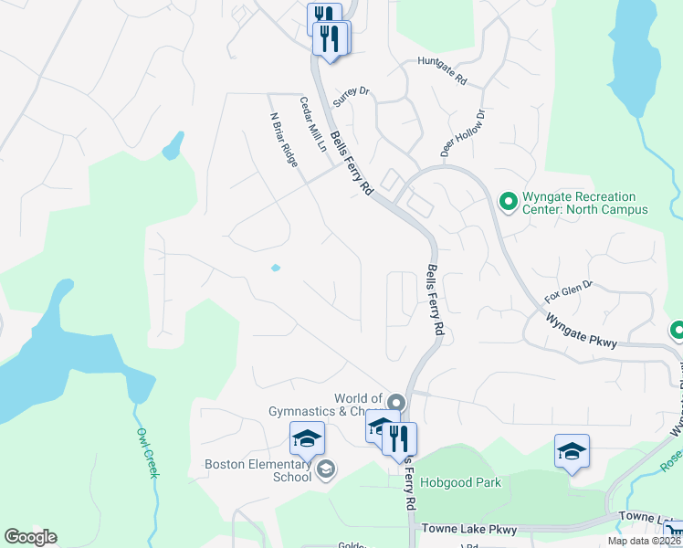 map of restaurants, bars, coffee shops, grocery stores, and more near 706 Willowbrook Lane in Woodstock