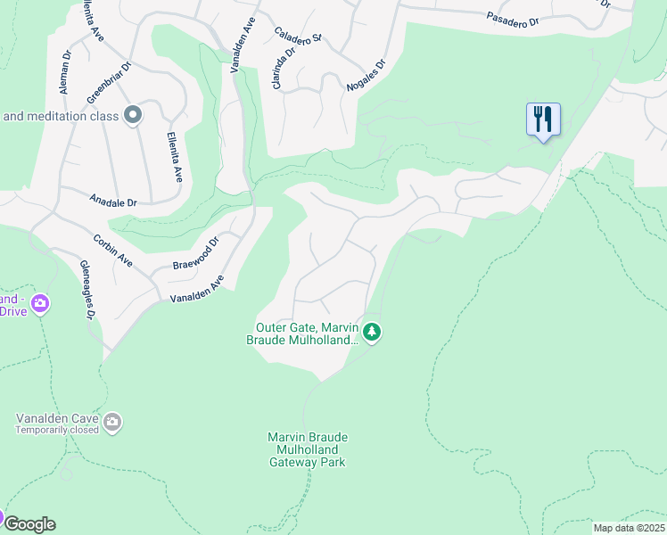 map of restaurants, bars, coffee shops, grocery stores, and more near 3804 Winford Drive in Los Angeles
