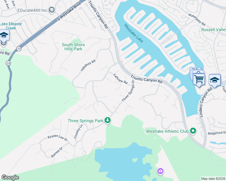map of restaurants, bars, coffee shops, grocery stores, and more near 32502 Pinebluff Place in Westlake Village