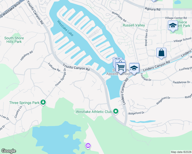map of restaurants, bars, coffee shops, grocery stores, and more near 32377 Lake Pleasant Drive in Westlake Village