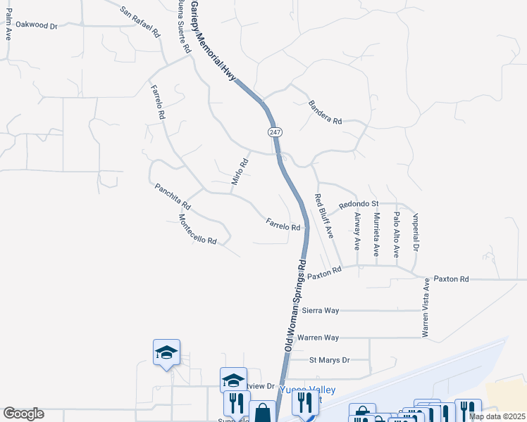 map of restaurants, bars, coffee shops, grocery stores, and more near 57250 Farrelo Road in Yucca Valley