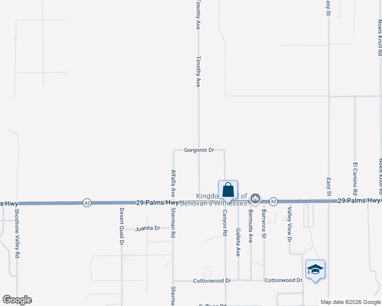 map of restaurants, bars, coffee shops, grocery stores, and more near 70377 Gorgonio Drive in Twentynine Palms