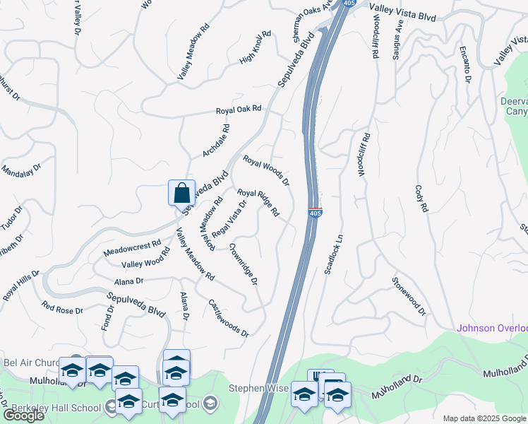 map of restaurants, bars, coffee shops, grocery stores, and more near 3750 Crownridge Drive in Los Angeles