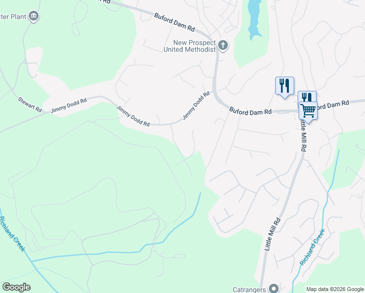 map of restaurants, bars, coffee shops, grocery stores, and more near 5835 Maple Creek Dr in Buford