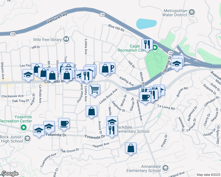 map of restaurants, bars, coffee shops, grocery stores, and more near 1428 Holbrook Street in Los Angeles