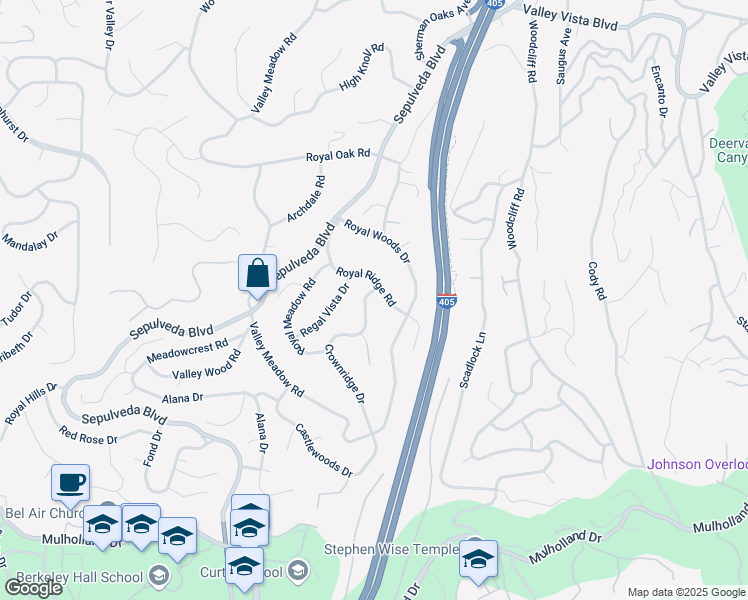 map of restaurants, bars, coffee shops, grocery stores, and more near 3730 Crownridge Drive in Los Angeles