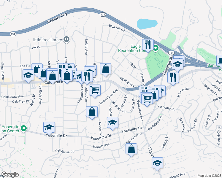 map of restaurants, bars, coffee shops, grocery stores, and more near 1428 Holbrook Street in Los Angeles