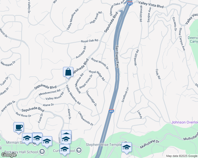 map of restaurants, bars, coffee shops, grocery stores, and more near 3750 Crownridge Drive in Los Angeles