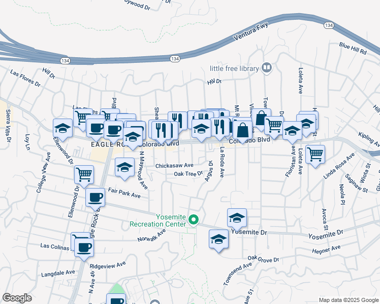map of restaurants, bars, coffee shops, grocery stores, and more near 5081 Hermosa Avenue in Los Angeles