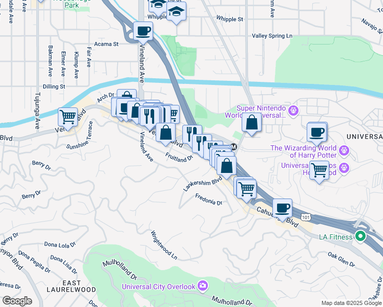 map of restaurants, bars, coffee shops, grocery stores, and more near in Los Angeles