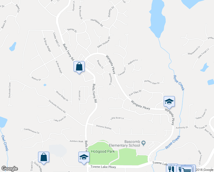 map of restaurants, bars, coffee shops, grocery stores, and more near 5035 Wesleyan Drive in Woodstock