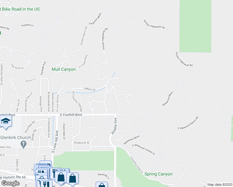 map of restaurants, bars, coffee shops, grocery stores, and more near 235 Silver Tree Road in Glendora