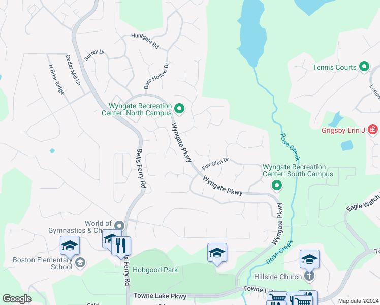 map of restaurants, bars, coffee shops, grocery stores, and more near 109 Cottage Oaks Lane in Woodstock
