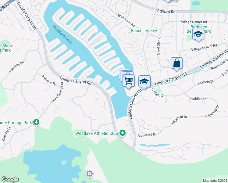 map of restaurants, bars, coffee shops, grocery stores, and more near 3703 Capstan Circle in Westlake Village