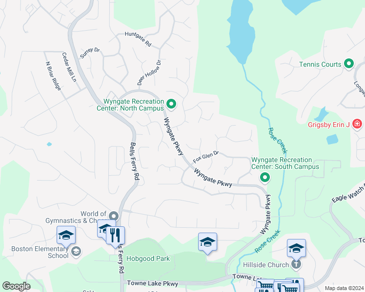 map of restaurants, bars, coffee shops, grocery stores, and more near 109 Cottage Oaks Lane in Woodstock
