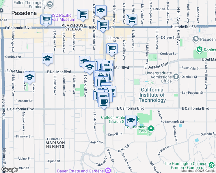 map of restaurants, bars, coffee shops, grocery stores, and more near 415 South Lake Avenue in Pasadena