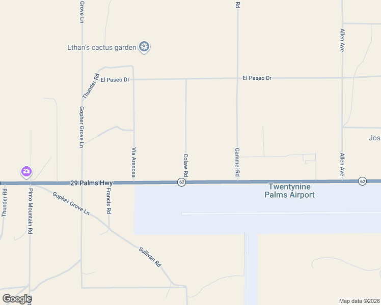 map of restaurants, bars, coffee shops, grocery stores, and more near 6123 Colaw Road in Twentynine Palms