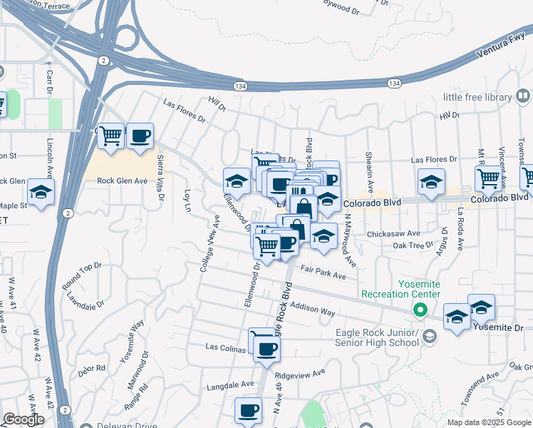 map of restaurants, bars, coffee shops, grocery stores, and more near 2303 Merton Avenue in Los Angeles