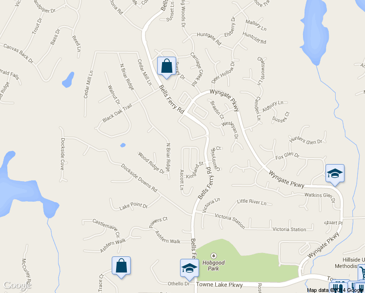 map of restaurants, bars, coffee shops, grocery stores, and more near 236 Ascott Lane in Woodstock